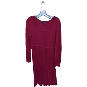 Chadwick's red pleated long dress medium rayon holiday Christmas long sleeve